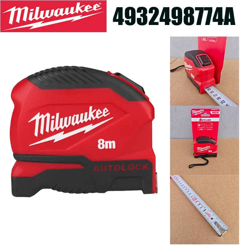 Milwaukee 4932498774A 8 Meter Auto-Lock Tape Measure Heavy Duty Anti-Tear Coated Measuring Tape