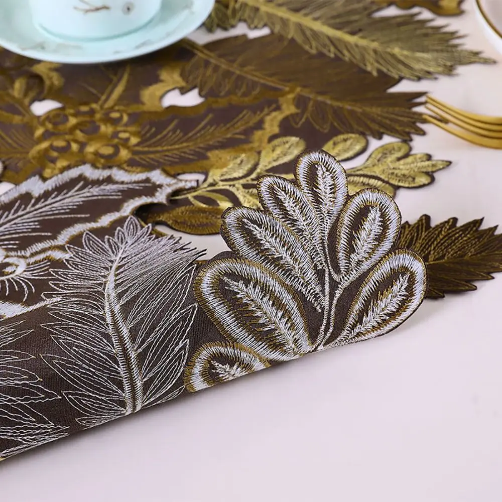 Rustic Maple Leaf Embroidered Table Runner Leaf Pattern Hollow Tabletop Placemat Multicolor Table Mat Farmhouse Dining