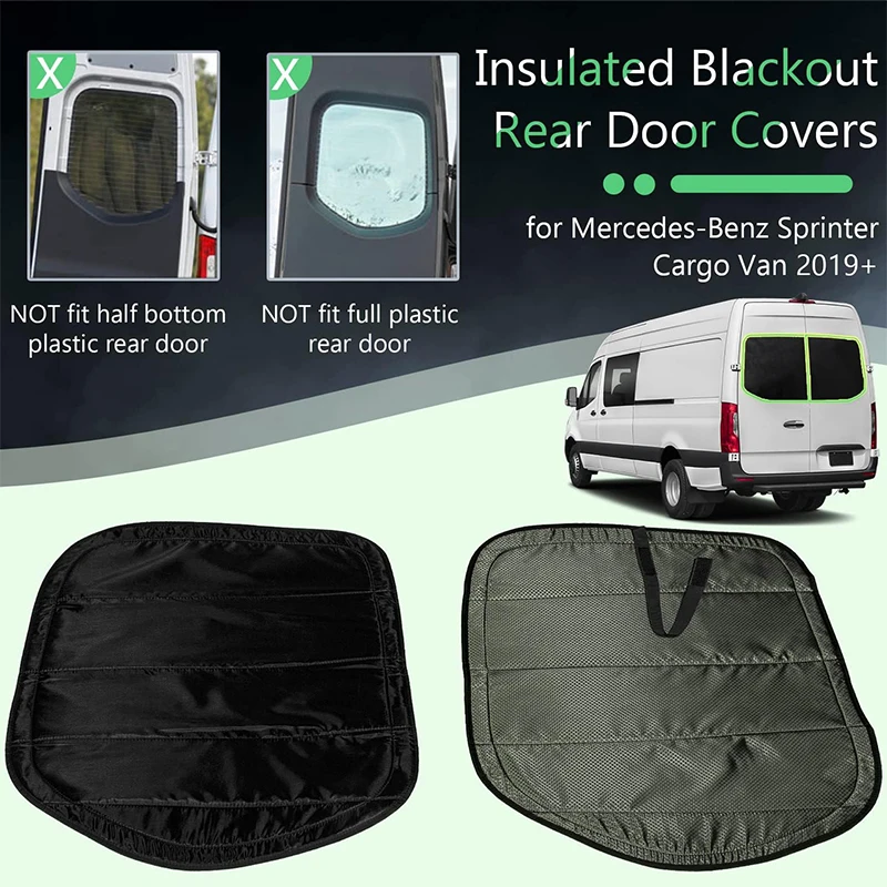 For Mercedes-Benz Sprinter Cargo Van 2019+ Insulated Blackout Rear Door Covers Windows Covers One Pair
