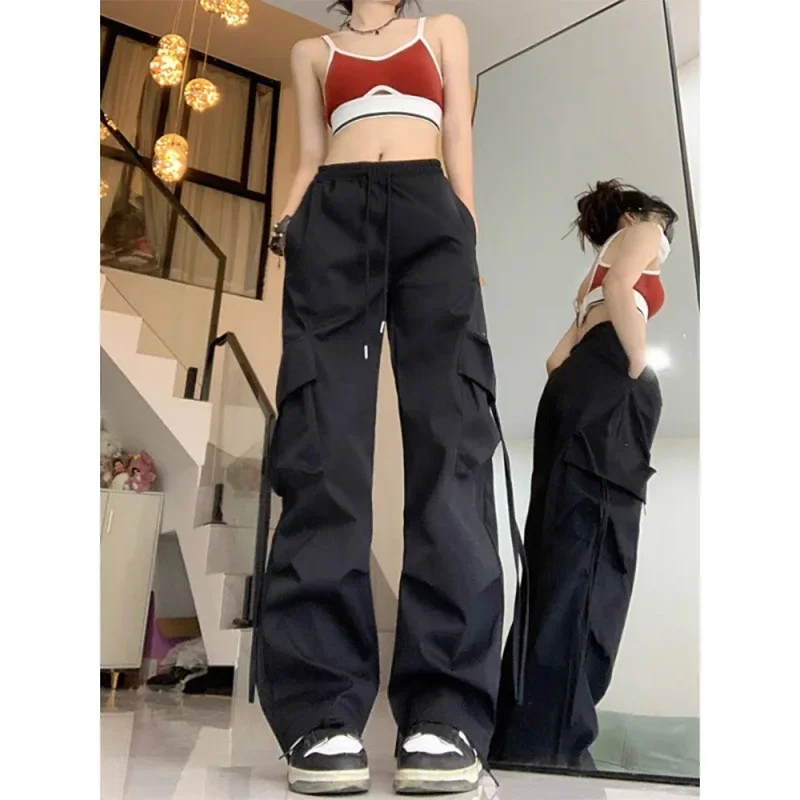 Korean Women's Baggy Causal Cargo Pants Fashion Solid High Waist Big Pockets Pants for Women Y2k Japan Streetwear Joggers