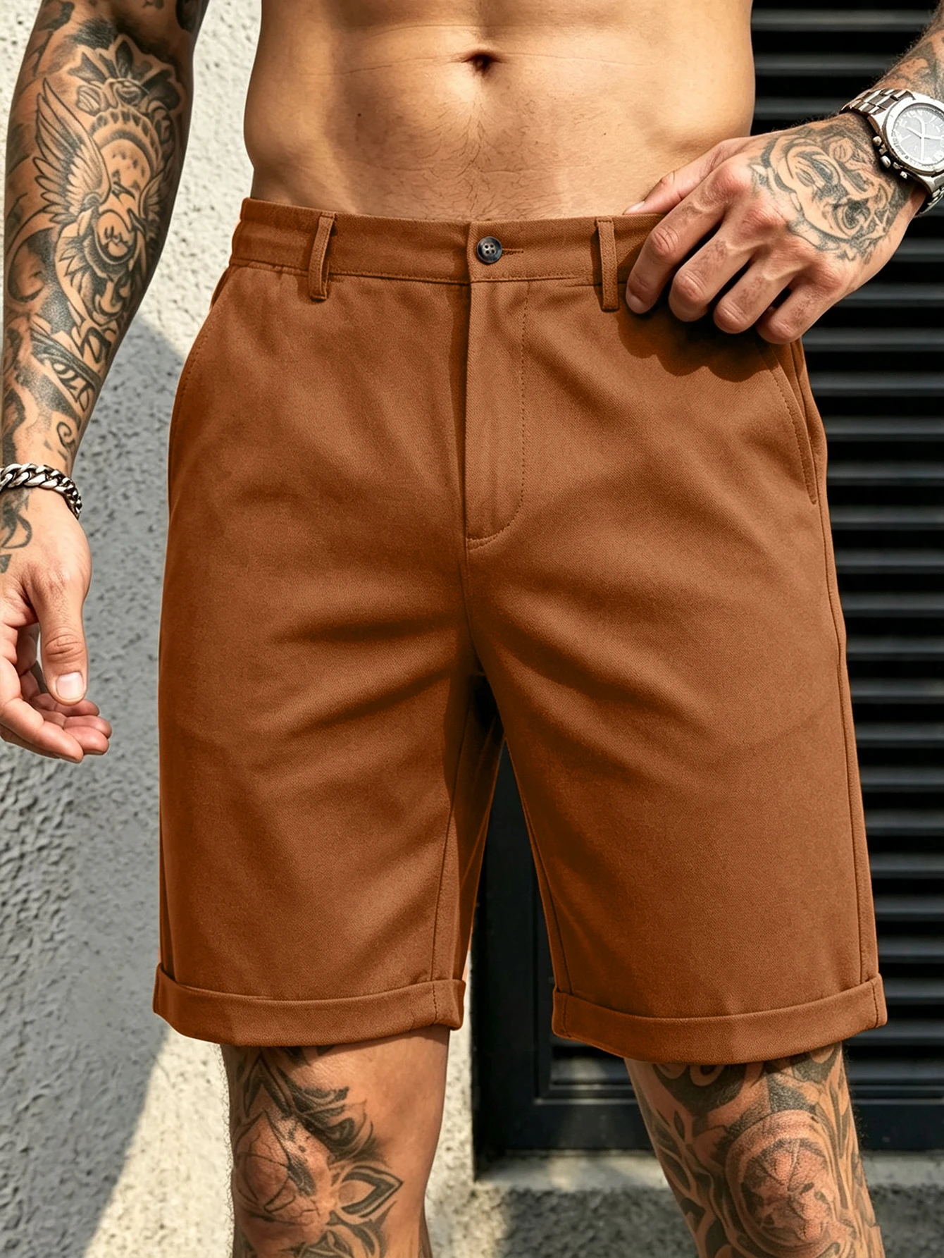Shorts Chino Slim - 슬림핏 남성 스트레치 커프드 헴 드레스