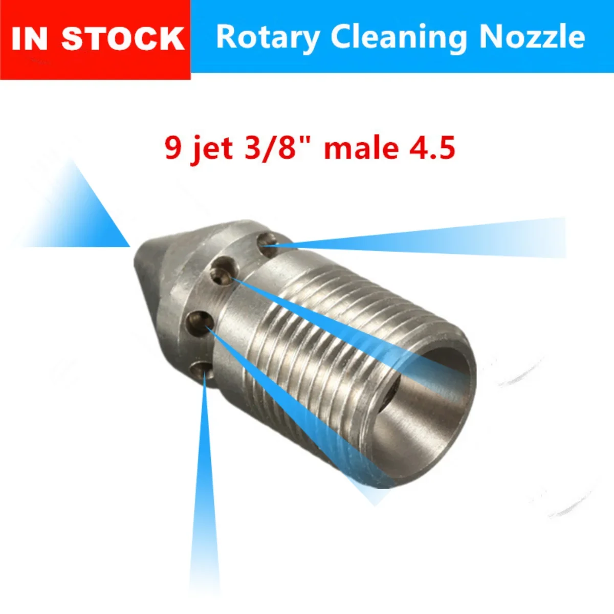 

Sewer Cleaning Jetter Nozzle 9 Jet 3/8" Male 4.5 Rotary Pressure Washer Drain Cleaning Nozzle Stainless Steel 303