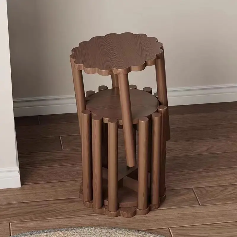 Solid Wood Dining Chairs Stool  Stackable Creative Round Stool Retro Wood Kitchen Accessories Dining Room Furniture