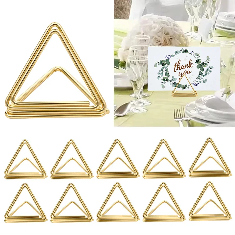 10pcs Triangular Upright Metal Card Holders, Table Number Stands for Hotel, Desktop Note Clips for Postcard & Wedding Photo