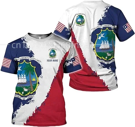 2024 New Men\'s T-shirt Liberia Flag 3D Print Street Harajuku Extra Large O-Neck T-shirt Custom Name Men\'s and Women\'s Top