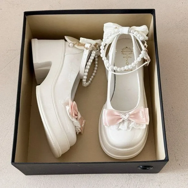 Fairy Mary Jane Schuhe für Damen 2026 Frühling und Herbst Französischer Stil Perlen Mode Vielseitige Blockabsatz Casual Kleine Lederschuhe