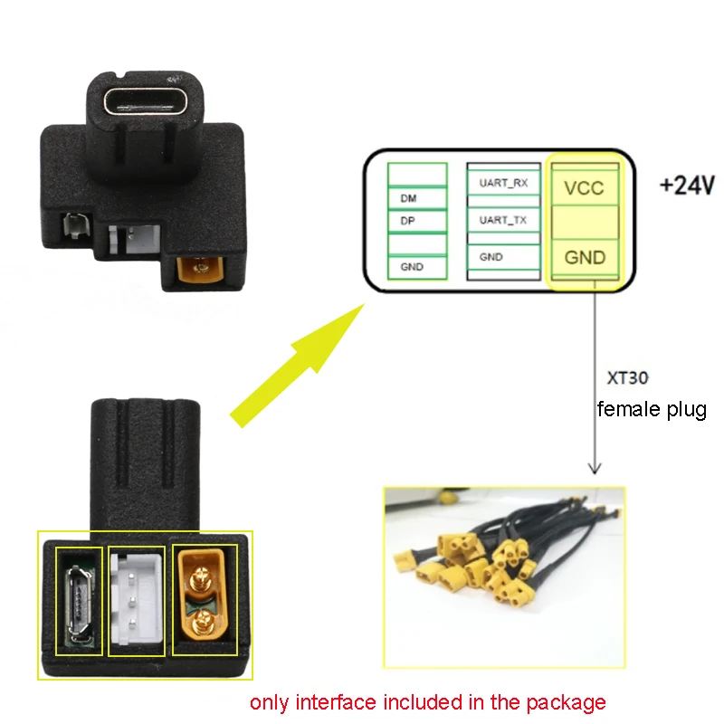 1PCS OSDK Interface Expansion Power Supply Plug DC 24V Type C to XT30 Output for RC DJI M300 RTK UAV System Mount Installation