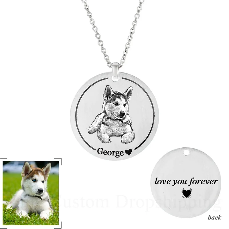 

Handcarved Necklace Gift Personalized Tag Keychain Custom Cat and Dog Pet Photo Jewelry Memory Heart Pendant Memorial Pet