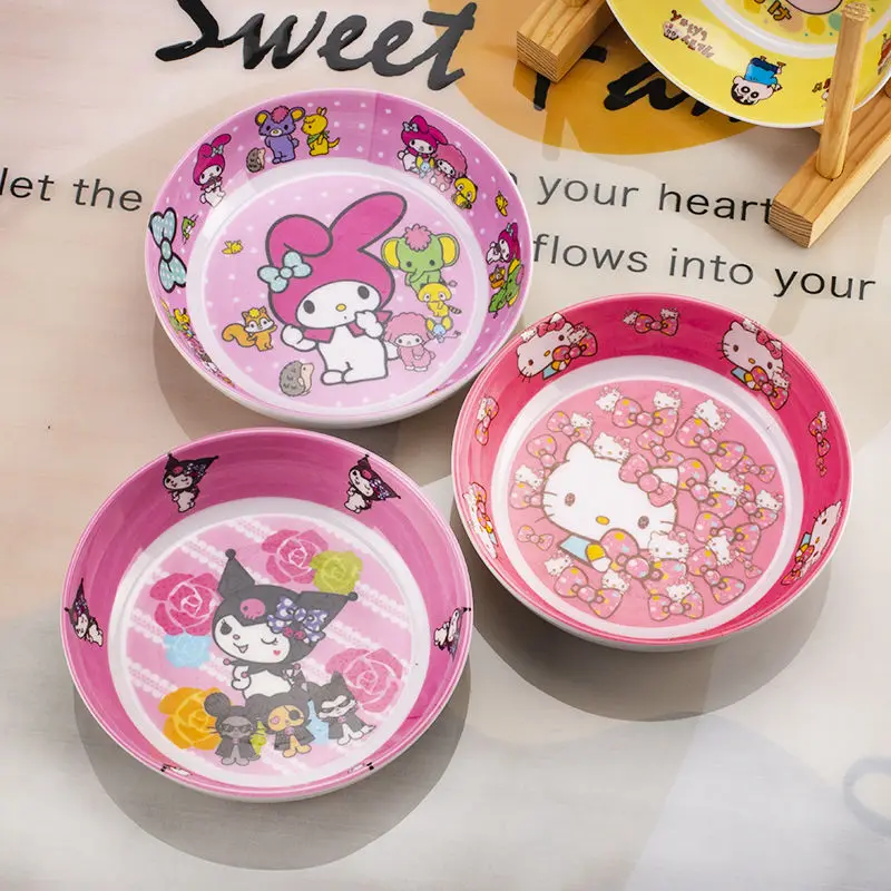 Kawaii Hello Kitty Teller Snack Runder Teller Anime Kuromi Cinnamoroll Kinder-Obstteller Cartoon Küchen-Geschirr Großhandel Neu