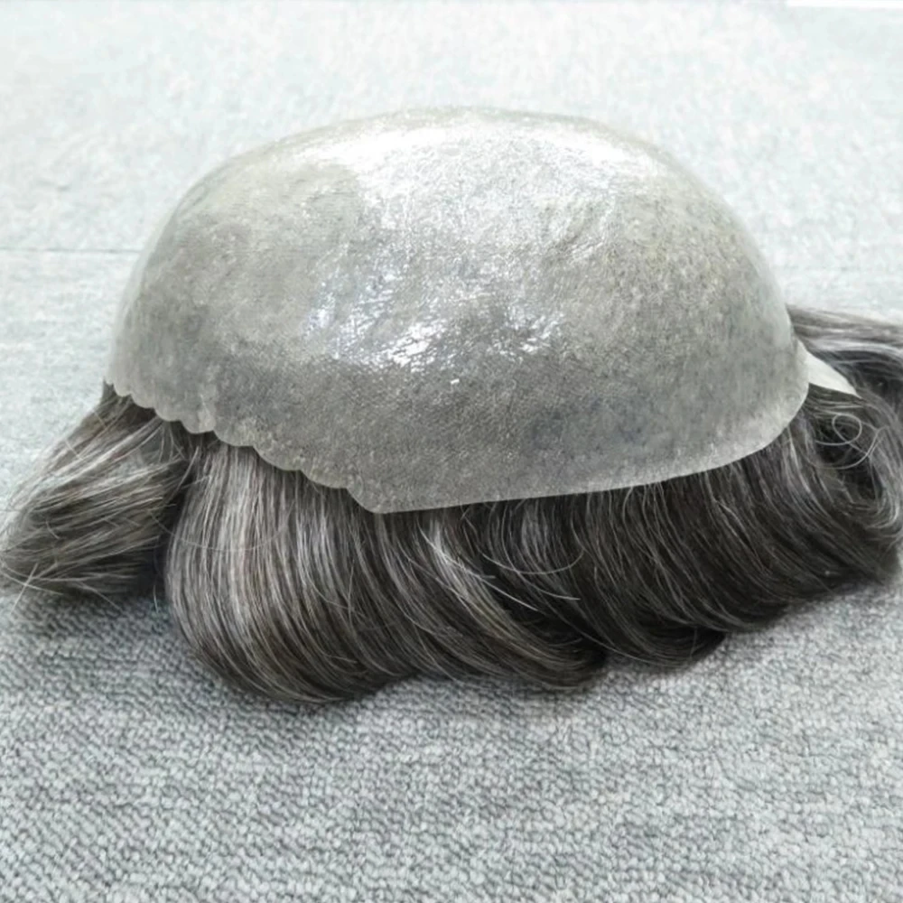 عقدة مزدوجة بو القائمة على دائم مايكرو رقيقة الجلد شعري طبيعي رجل شعر مستعار 100% وحدة الشعر البشري 1b50 240 # شعر صناعي بني ورمادي #6