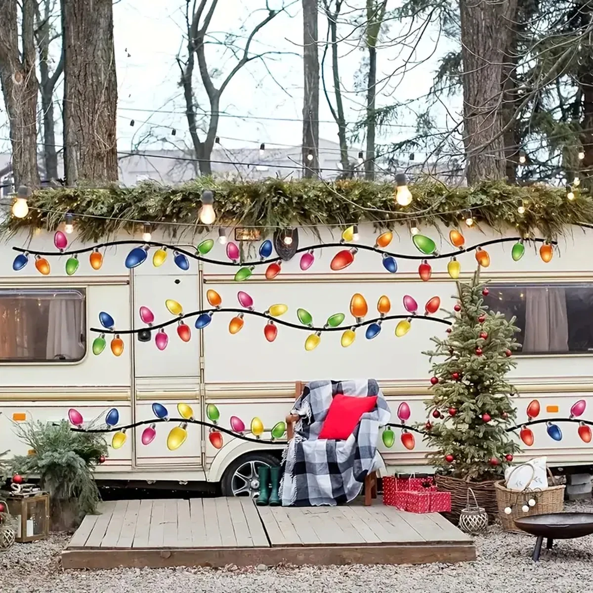 مجموعة ملصقات سيارة عيد الميلاد مكونة من 20 قطعة - نمط لمبة إضاءة للعطلات، سهلة التقشير واللصق لتزيين العطلات للسيارات