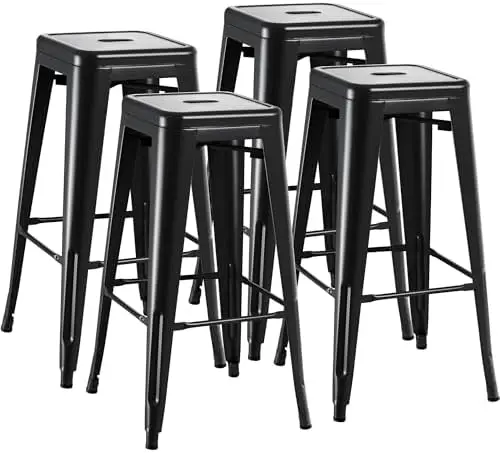30 Inch Metal Bar Stools Set of 4, Counter Height Stools, Industrial Bar Chairs Patio Stool Stackable Stool for