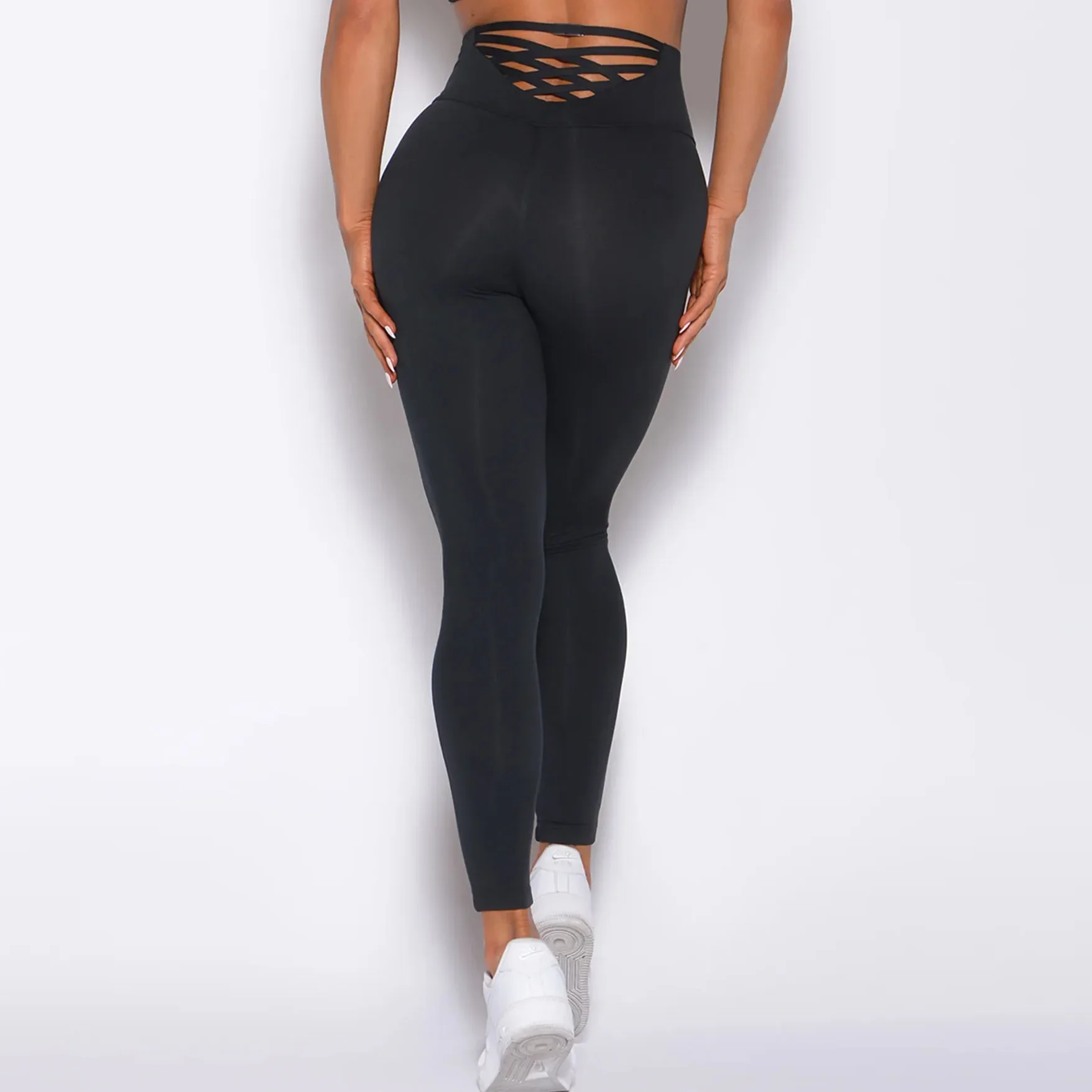 V-Waisted Woman Yoga Leggings Back Sexy Nude Fabric Stretch Running GYM Workout Fitness Tights for Woman
