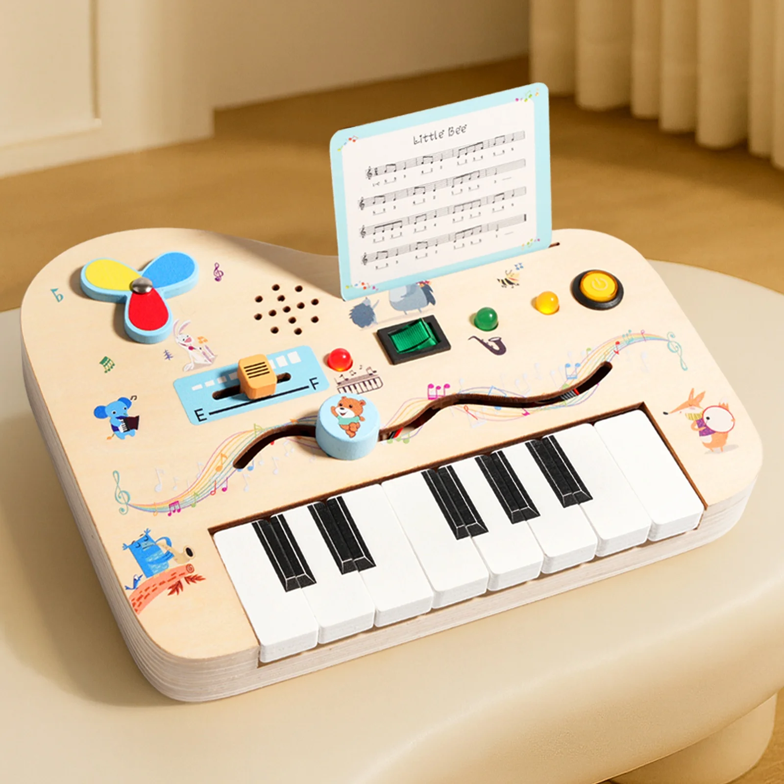木製キッズ教育用ミニピアノ-ledライトスイッチおもちゃ-赤ちゃん早期学習パズルゲーム
