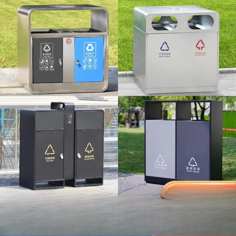 Outdoor trash can Stainless steel large outdoor leather box Residential property Park Villa courtyard Commercial trash can