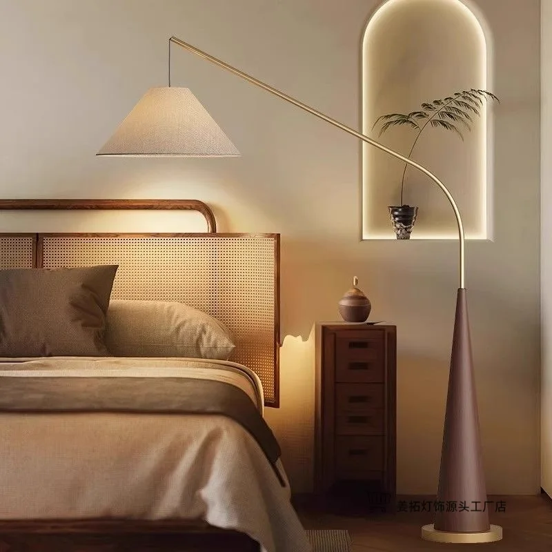 Wood Grain Fishing Lamp Floor Lamp for Living Room Nordic Style Side Lamp for Sofa Japanese Tea Room High Aesthetic Standing