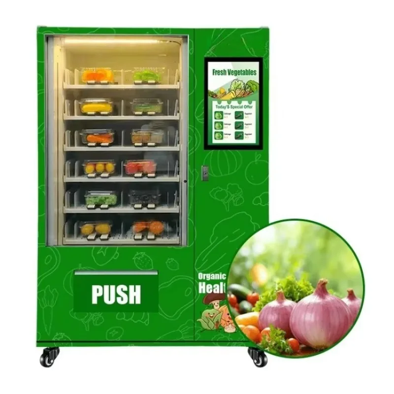Subway Station Shopping Mall Cooling System Refrigerated Automatic Drinks Cupcake Vegetables Fruits Fresh Food Vending Machine