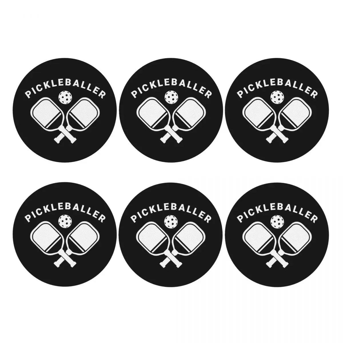 Fun Pickleball Apparel Pickleballer Coasters PVC Leather Placemats Waterproof Coffee Mats for Decor Kitchen Dining Pads Set of 6