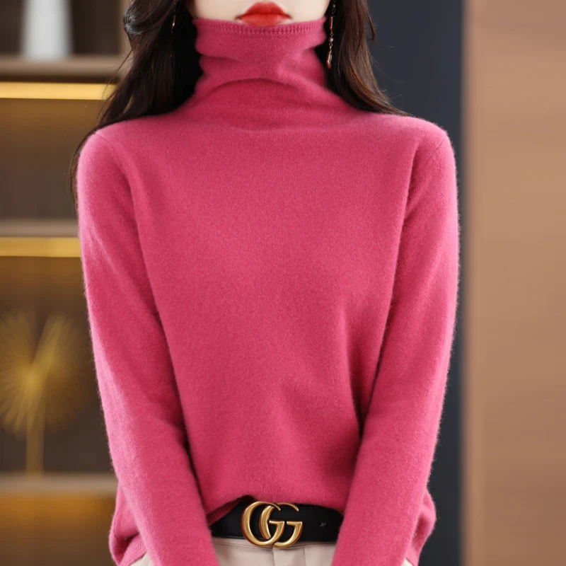 

First-line ready-to-wear 100% pure wool pile-up collar sweater women's autumn and winter slim fit with bottoming cashmere sweate