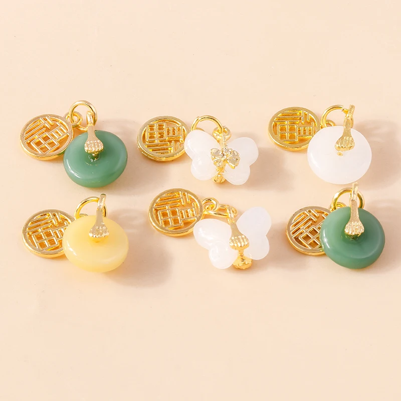 10 Stück Traditioneller Chinesischer 3D Vergoldeter Luxus Imitations-Jade Glücksbringer Anhänger für DIY Armbänder Schmuckherstellung Zubehör – Detail 11
