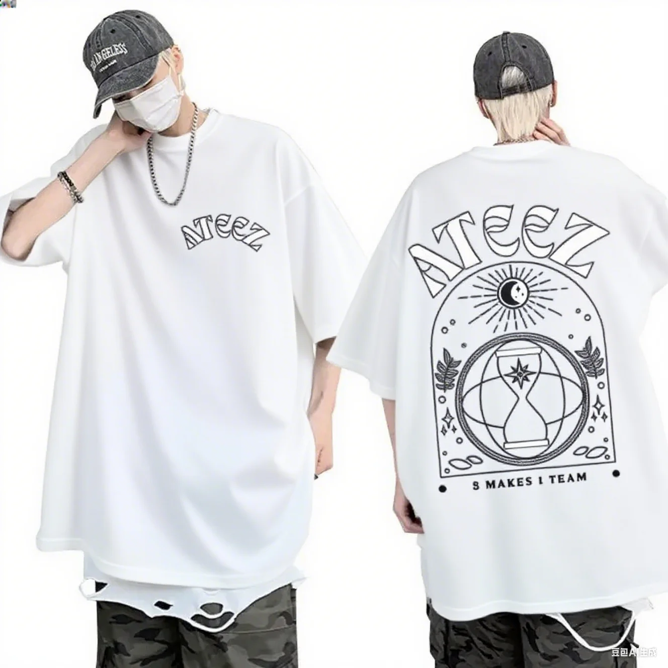 

ATZ Kpop Group Graphic Cotton Tee Front Back Logo and Symbol Print Pure Cotton High-end Short-sleeved Summer New Print Tee S-4XL
