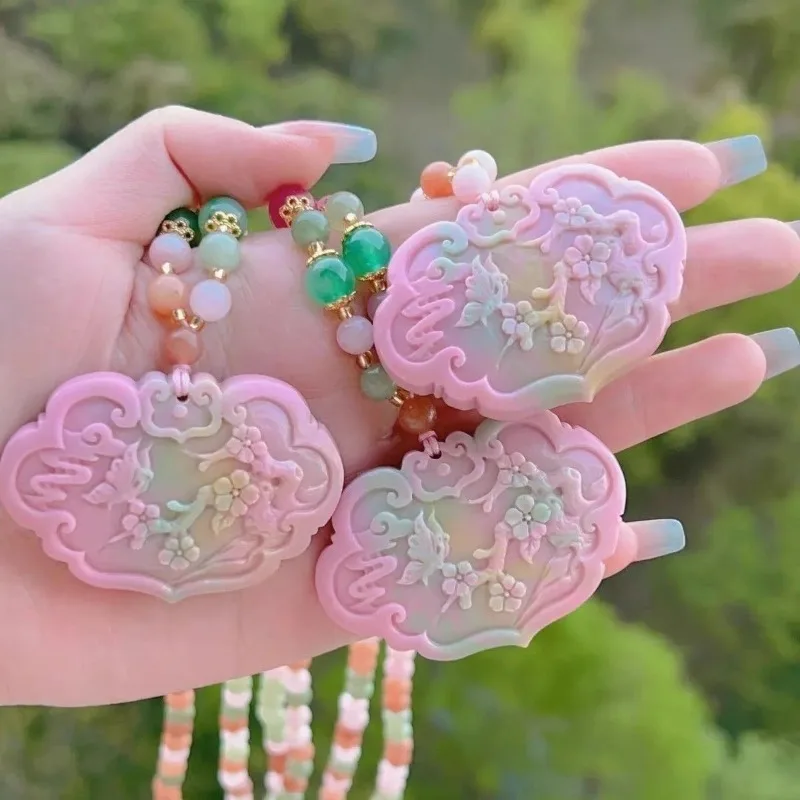 Natural Colorful Salt Source Safety Lock Pink Sweater Chain New Chinese Exquisite Fashion Necklace