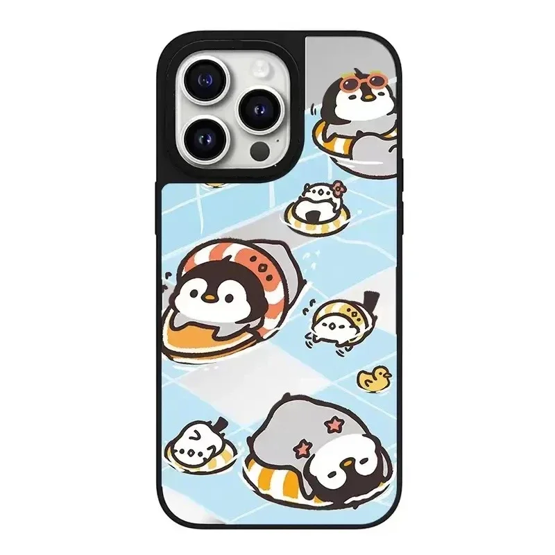 

Cute Penguin Mirror Black Border Magnetic Phone Case Cover for IPhone 11 12 13 14 15 Pro Max Case