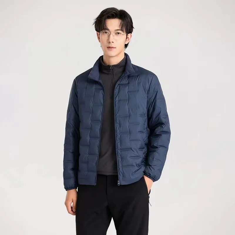 

Осенний мужской легкий пуховик, ветрозащитный воротник-стойка, теплый пуховик, мужской 90, бархатный уличный повседневный белый утиный пуховик