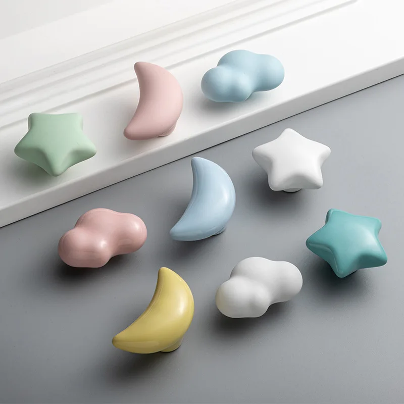 Light Luxury Nordic Cloud Ceramic Handles, Cute Matte Drawer Knobs for Kids Wardrobe Cabinet Bedroom Furniture