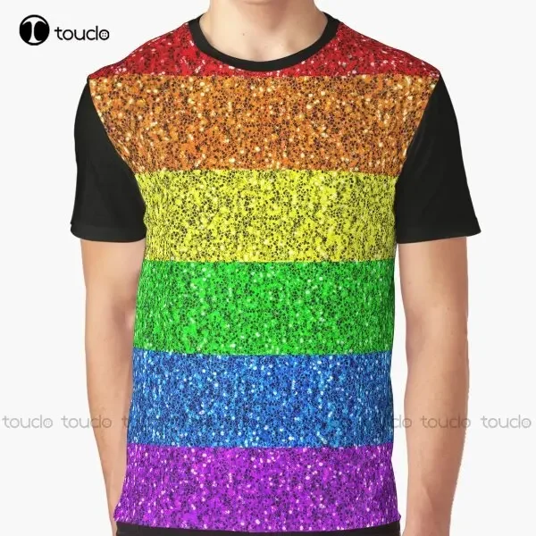 Lgbt Flag Vibrant Rainbow Faux Glitter Sparkles Pride Quality Love Marriage Graphic T-Shirt Funny Art Streetwear Cartoon Tee