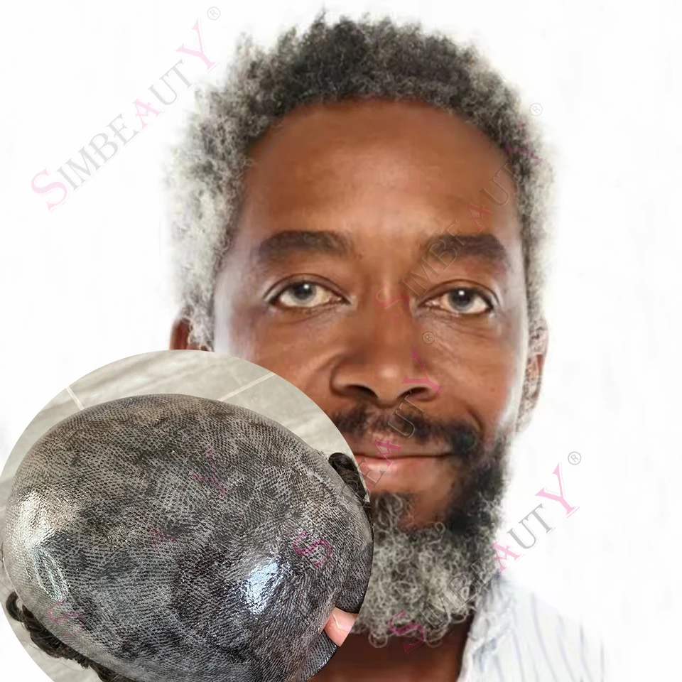 

Прочный парик-накладка для мужчин 6 мм, афро-кудрявый, с естественной линией роста волос, серо-черный 1B65 1B40, 100% натуральные человеческие волосы, удобный в использовании, имитация кожи головы