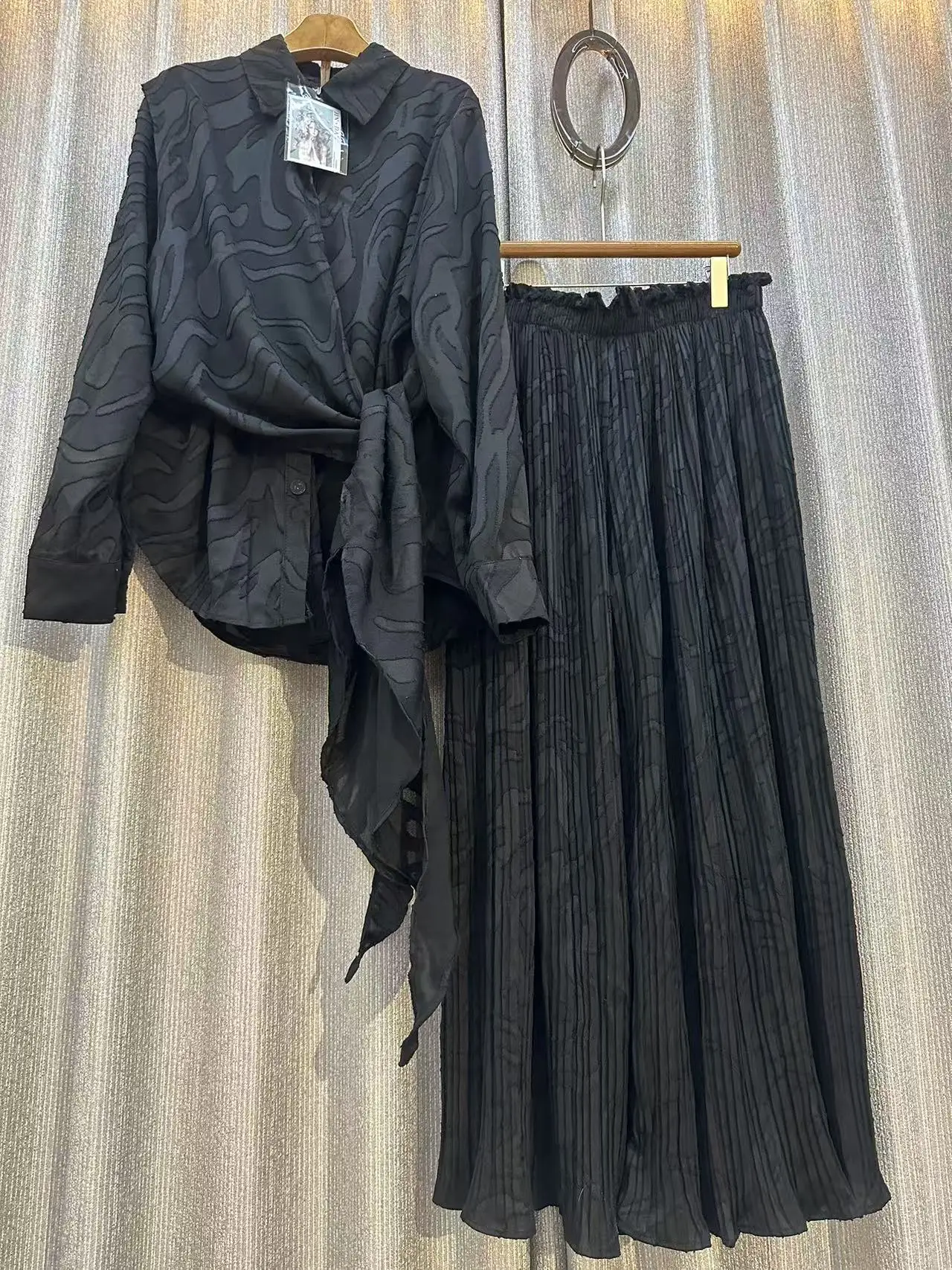 Jarlrysberg – costumes imprimés de rue pour femmes, manches longues, Design à lacets, hauts + pantalons plissés, mode d'automne, ensemble de 2 pièces de luxe léger