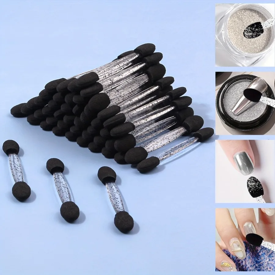 30pcs Dual-Ended Nail Art Sponge Sticks, Multifunctional Double Headed Eyeshadow Brushes, Nail Powder Applicator