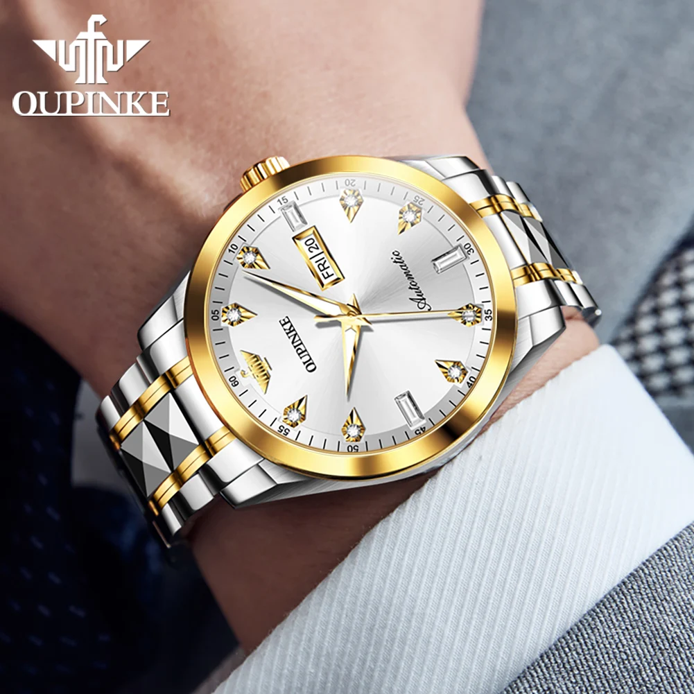 OUPINKE Orologi da uomo 3286 Luxury Business Orologio meccanico automatico originale per uomo Acciaio al tungsteno Specchio zaffiro Impermeabile