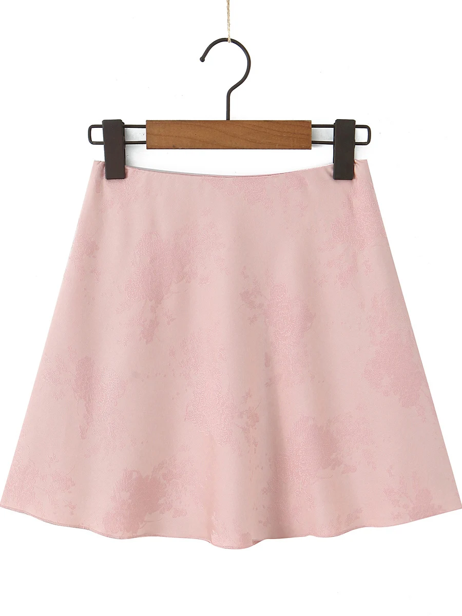 Ele Embroidered Satin A-Line  Skirt High Waist Draped Slimming New Chinese Sle ort Umbrella Skirt Street Faion