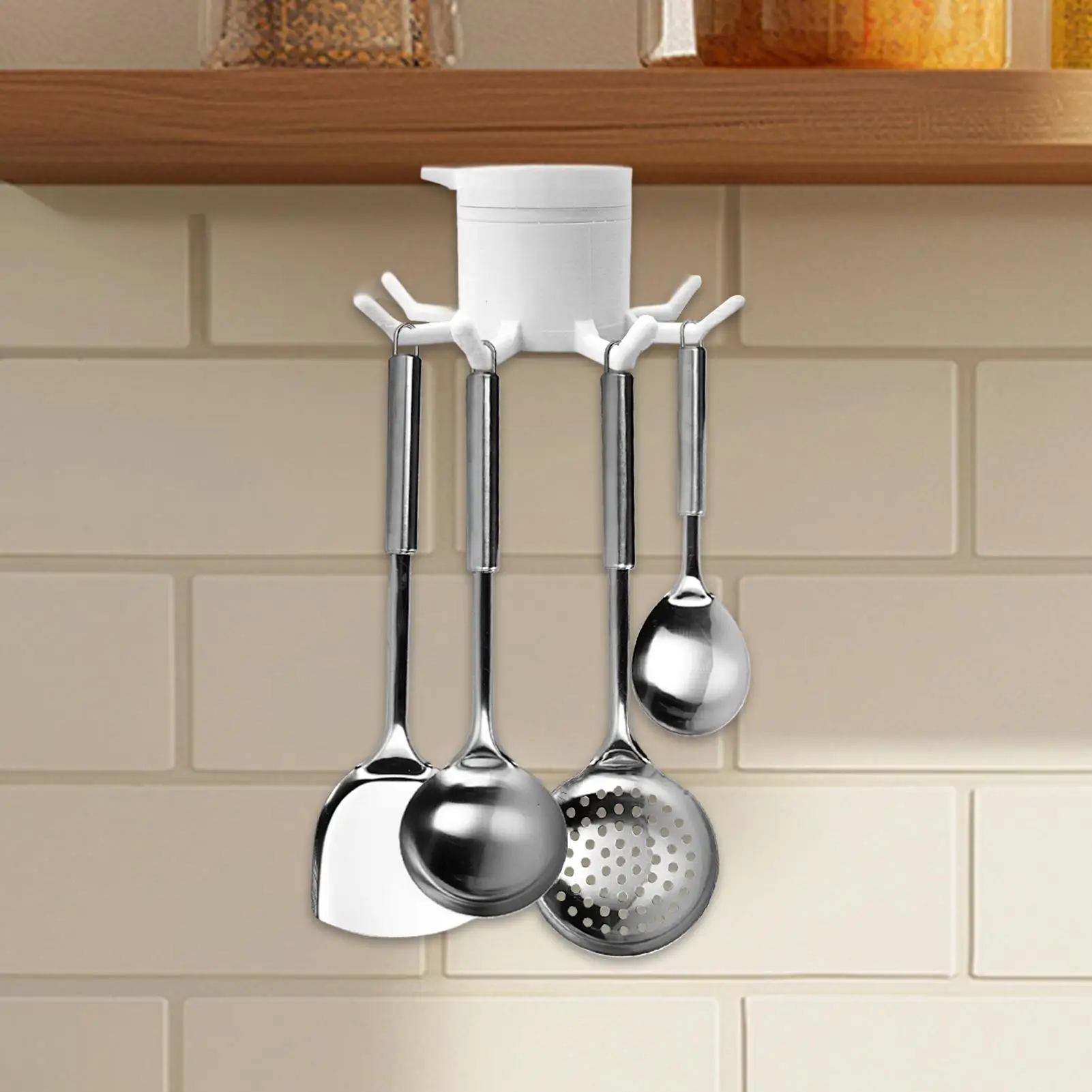

Under Cabinet Kitchen Utensil Hooks 360 Degree Rotation Adhesive Nail Free Hanging Rack for Kitchen Utensils,Tools,Towel,Knife