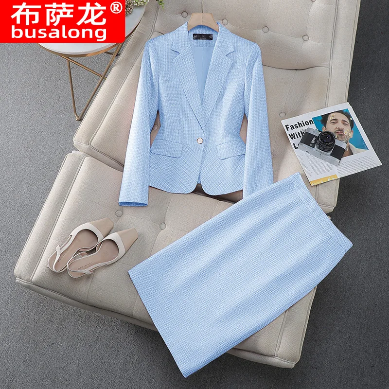 2025New Blue Spring Autumn Winter Small Blazer Jacket Women Long Sleeve Professional Suit Set Interview Sales