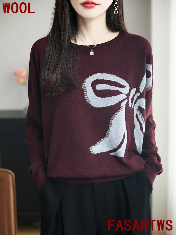 

New In Knitwear Worsted Wool Round Neck Knitwear Long Sleeve Pullover Comfortable Soft Top Women's Clothes Korean Stylish
