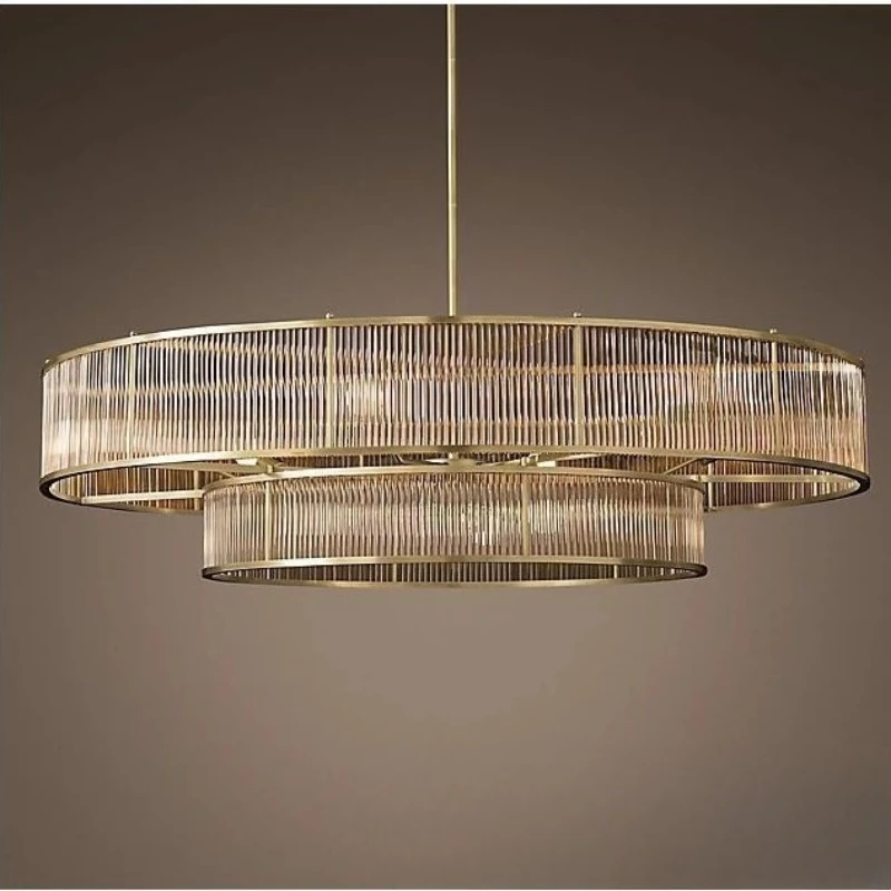 

American Retro LED Pendant Lights Double Layered Crystal Ceiling Chandeliers Parlor Bedroom Villa Hotel Luxurious Adorn Fixtures