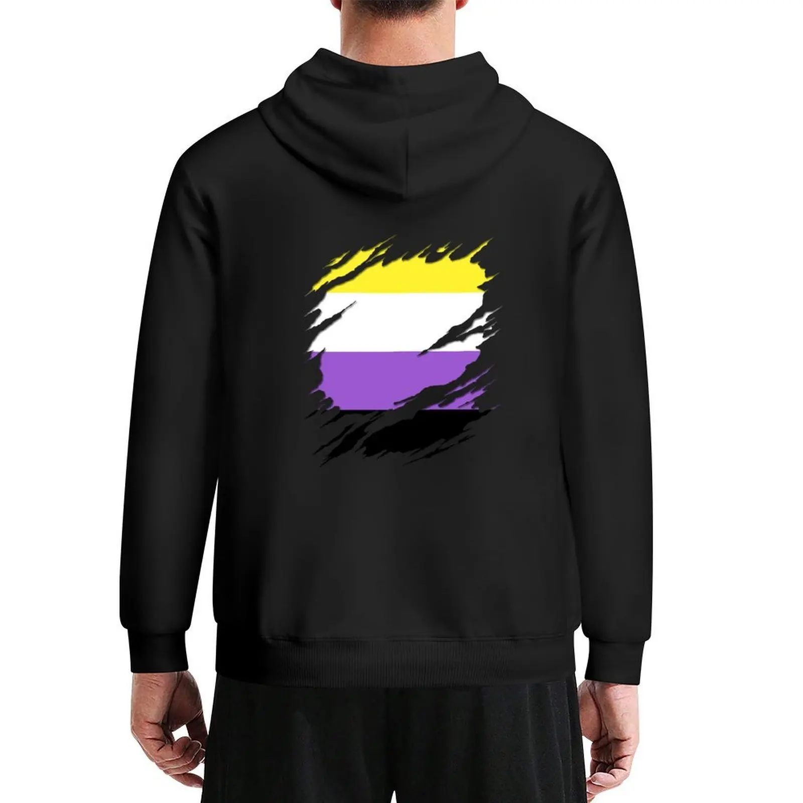 

Nonbinary Pride Flag Ripped Reveal Hoodie fashion men men wear male clothes hooded shirt graphic hoodies