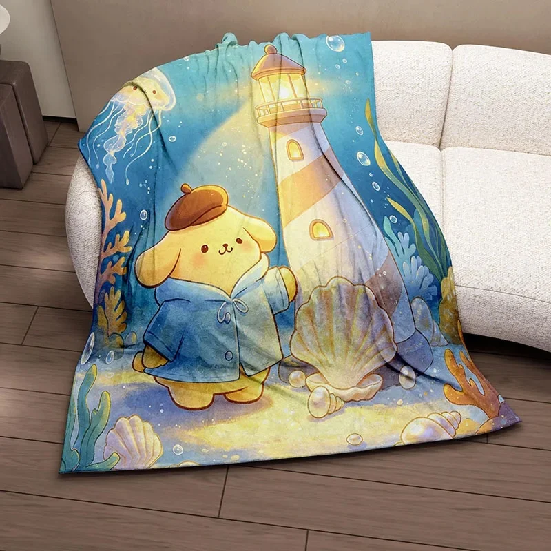 3D Print Soft Flannel Blanket, Cute Pompompurin Cartoon Moon Sky, Comfort Throw For Bed, Sweet Surprise Gift For Teen Girls