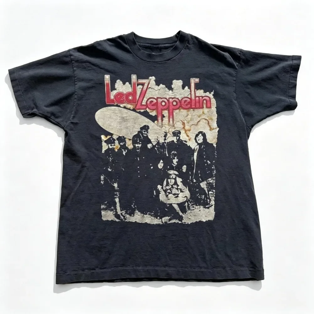 2026 New Men Vintage Led Zeppelin Print T-shirt Oversized Round Neck Short Sleeve Tops   Casual Streetwear Unisex Graphic Tee
