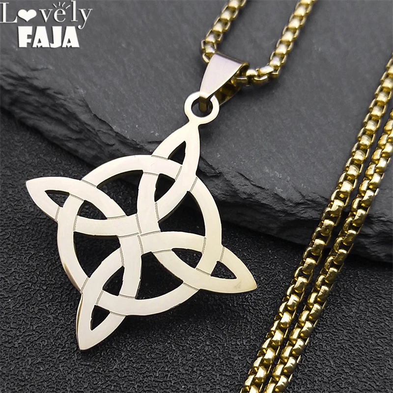 2024 Witchcraft Witch's Knot Geometry Stainless Steel Long Chain Necklace for Men/Women Gold Color Jewelry bijoux femme N4273S03