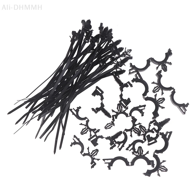 Self-Locking 45 Unit Pack of Car Cable Clips and Zip Ties; Universal Push Mount Wire Routing Clips Organizer.