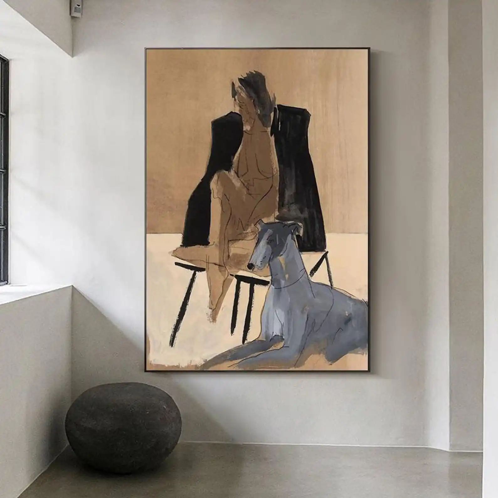 mhemyo-grande-dipinto-a-olio-astratto-su-tela-con-donna-e-cane-arte-murale-moderna-dipinta-a-mano-decorazione-per-la-casa