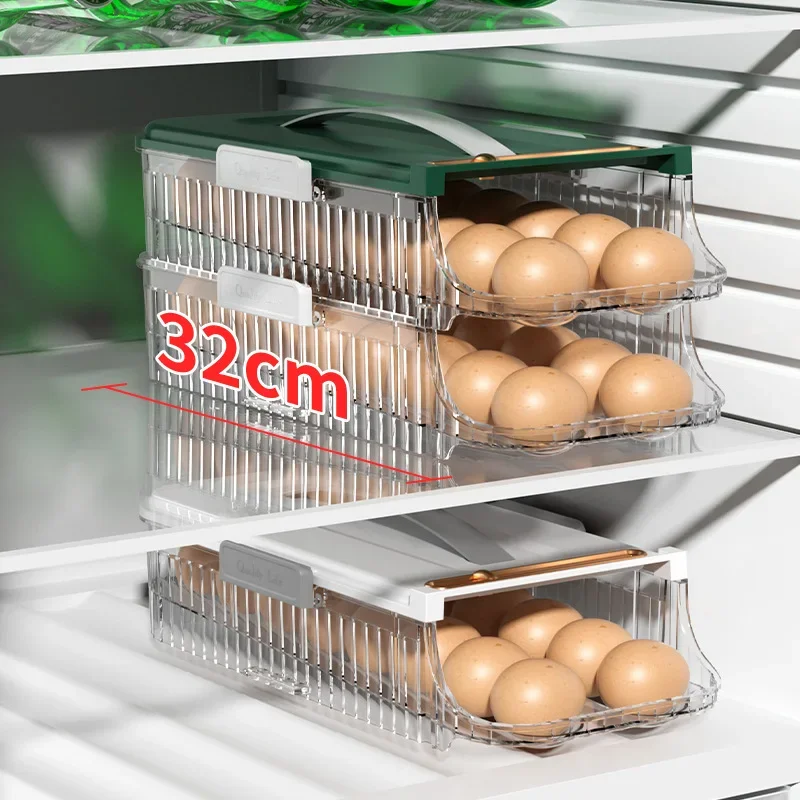 Automatic Scrolling Egg Storage Box Portable Durable Egg Holder Stackable Refrigerator Eggs Organizer Space Saver Container