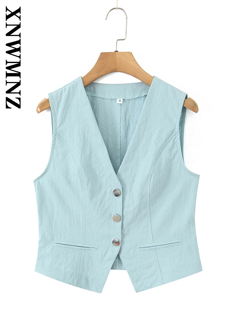XNWMNZ 2025 夏の新製品女性服ファッションカジュアル V 襟ノースリーブミディ A ラインスカートシンプルシックな女性スリーピース