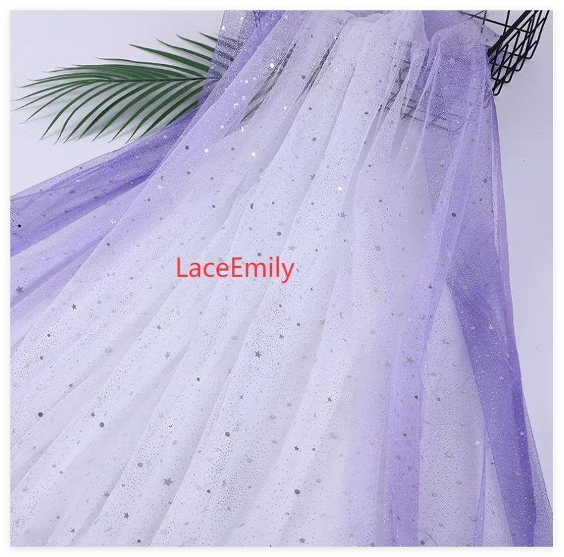 Gradient Shiny Bronzed Star Moon Lace Fabric Sequin Mesh tulle For Girls  Dress Dolls Cloth 1 yard