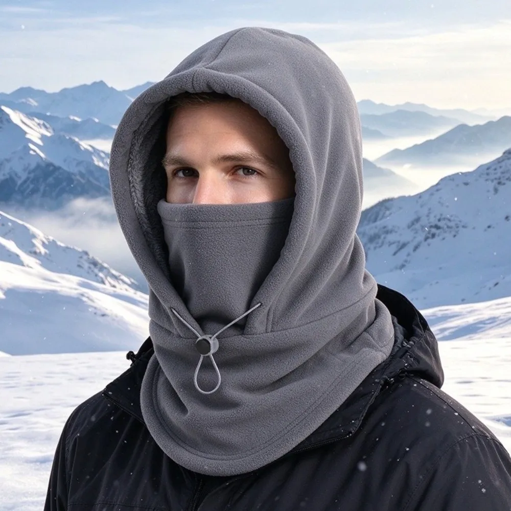 Fashion Thermal Fleece Balaclava Hat Drawstring Windproof Hooded Neck Keep Warm Ear Protector Pullover Cap Girls