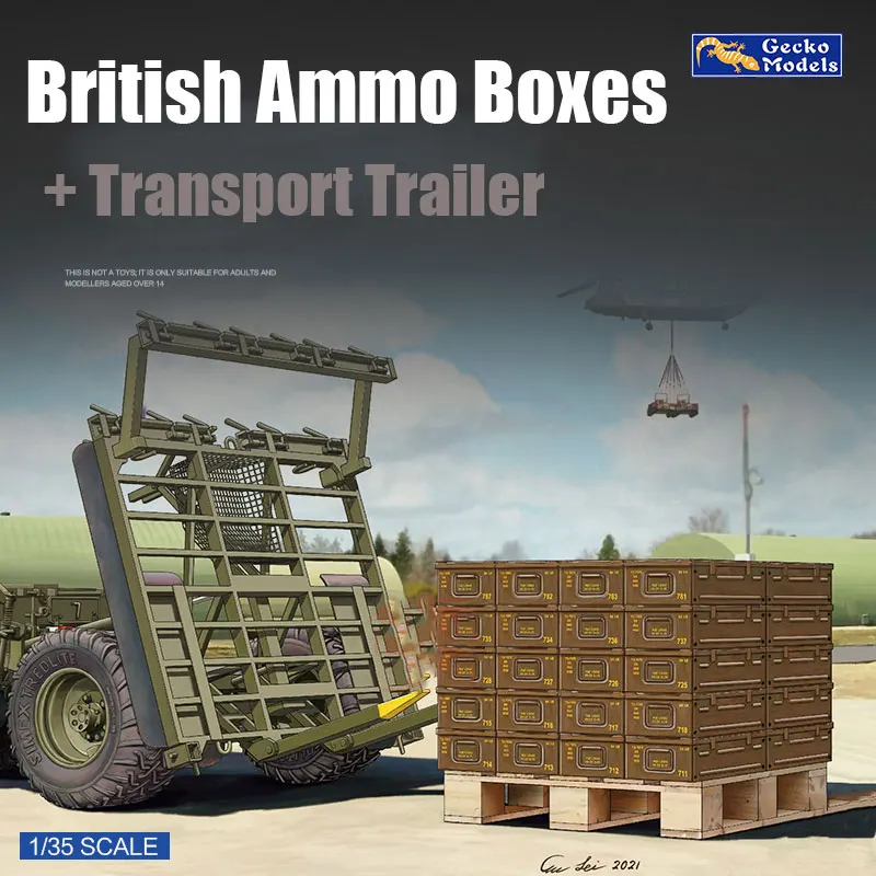 

Gecko model Assembly model kit 35GM0037 British Ammo Boxes and Transport Trailer 1/35